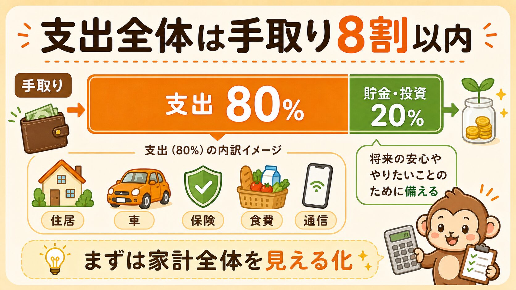 支出は手取り8割以内