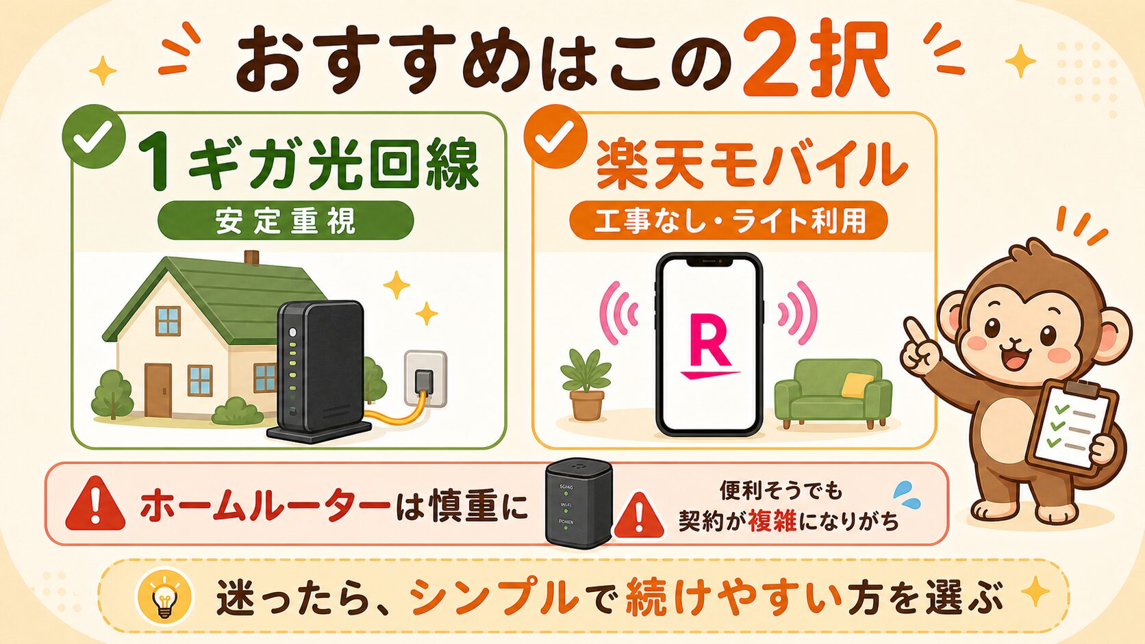 おすすめWi-Fiは1ギガ光回線と楽天モバイルの2択でホームルーターは慎重に