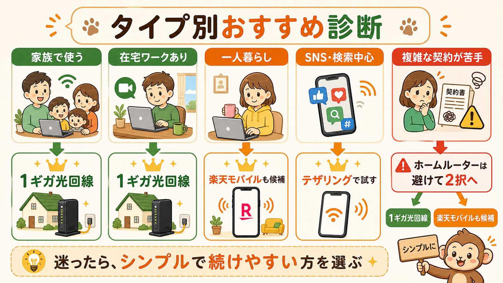 タイプ別おすすめ診断でホームルーターは避けて2択へ